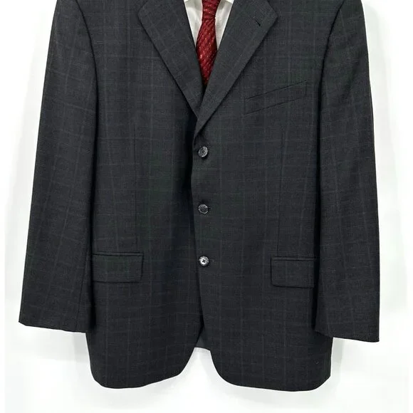 JOSEPH ABBOUD jacket blazer sport coat windowpane plaid charcoal gray 44L - Picture 5 of 9